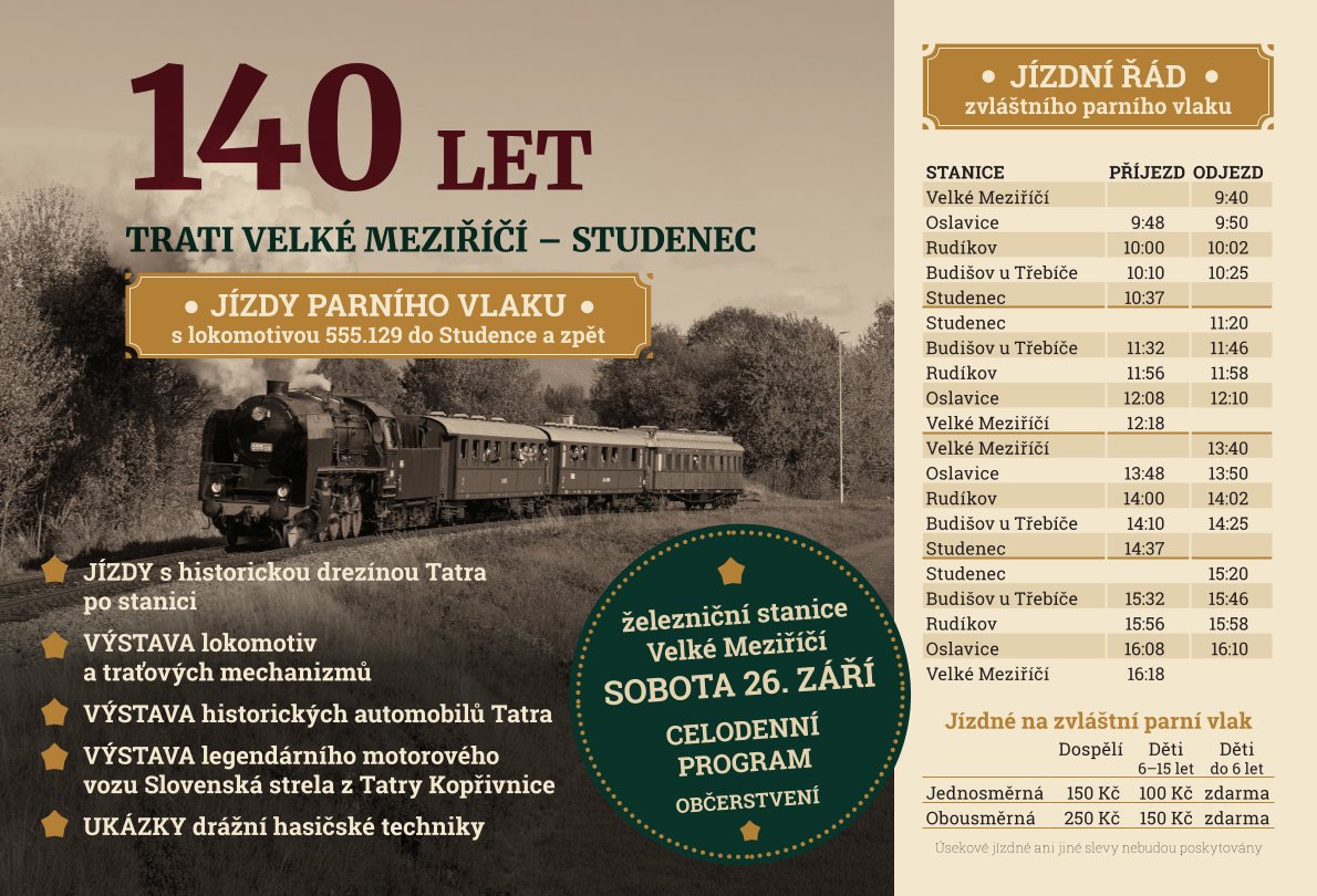 140 let trati Velké Meziříčí-Studenec